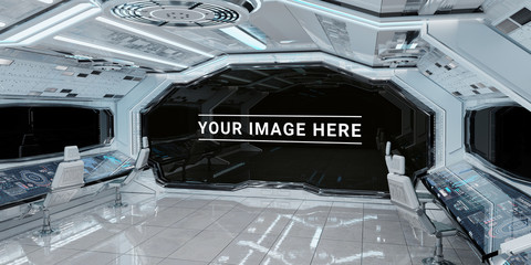 Wall Mural - white spaceship interior with large window view 3d rendering