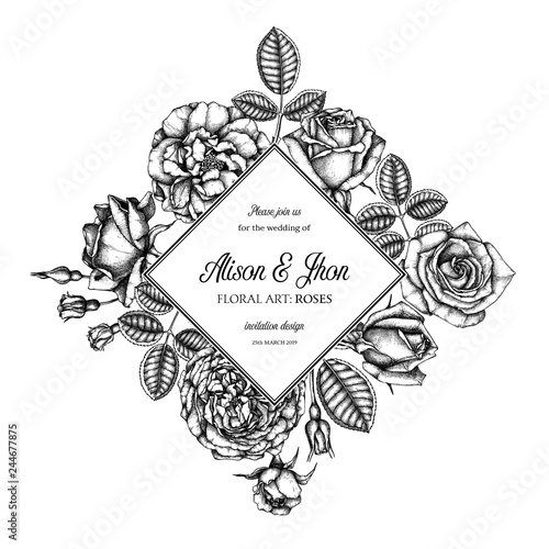Wedding Card Flower Design Black And White - guarurec