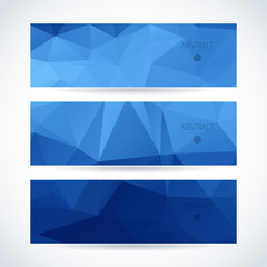 Wall Mural - vector blue ice design template set of banner, header for website with triangle geometric background