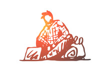 Beggar, Poor, Asking, Sad, Tramp Concept. Hand Drawn Isolated Vector.
