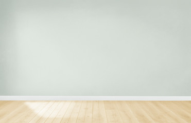 light green wall in an empty room with a wooden floor