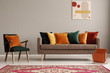 © Photographee.eu - Rustic carpet on the floor of fashionable retro living room interior