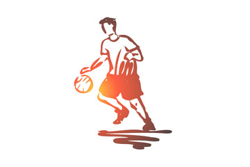 Wall Mural - Boy, sport, basketball, ball, sport concept. Hand drawn isolated vector.