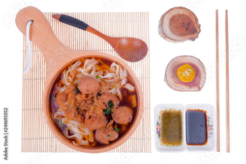 delicious homemade bakso famous traditional indonesian street food meatballs with noodles served with chili saucel and soy sauce isolated on white background buy this stock photo and explore similar images at adobe stock