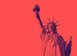 canvas print picture - Bottom view of the famous Statue of Liberty, icon of freedom and of the United States. Red duotone effect