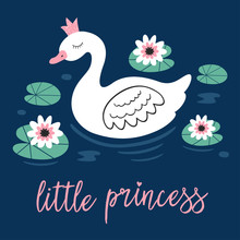 Poster With Princess Swan In Lake - Vector Illustration, Eps