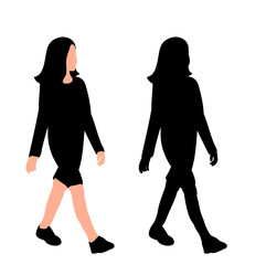 vector, on a white background, black silhouette teenager girl walking