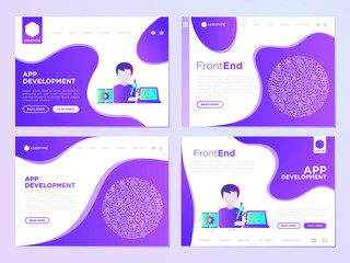 Wall Mural - app development web page templates: developer coding on laptop. flat gradient icon. modern vector il