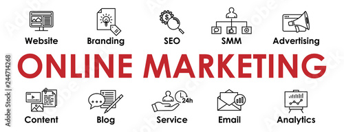 Online Marketing Banner With Web Icons Set For Websites And Social