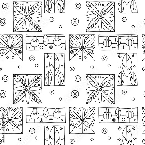 Seamless Vector Black And White Decorative Hand Drawn Pattern With