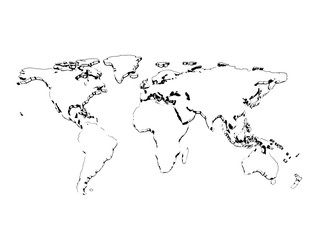 pencil sketch world map 3d isolated on white background. 3d illustration