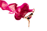 Fototapeta Kwiaty - Graceful ballet dancer or classic ballerina dancing isolated on white studio. Woman dancing with pink silk cloth. The dance, performer, flexibility, elegance, performance, grace, artist, contemporary