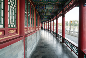 Wall Mural - Red windows and pillars in temples in Beijing, China