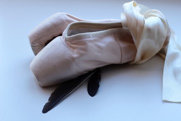 Wonderful fantastic incredible women's shoes for dancing - Potions with shiny pale pink satin ribbons for engagement with graceful refined ballet, and alongside black pinkies.