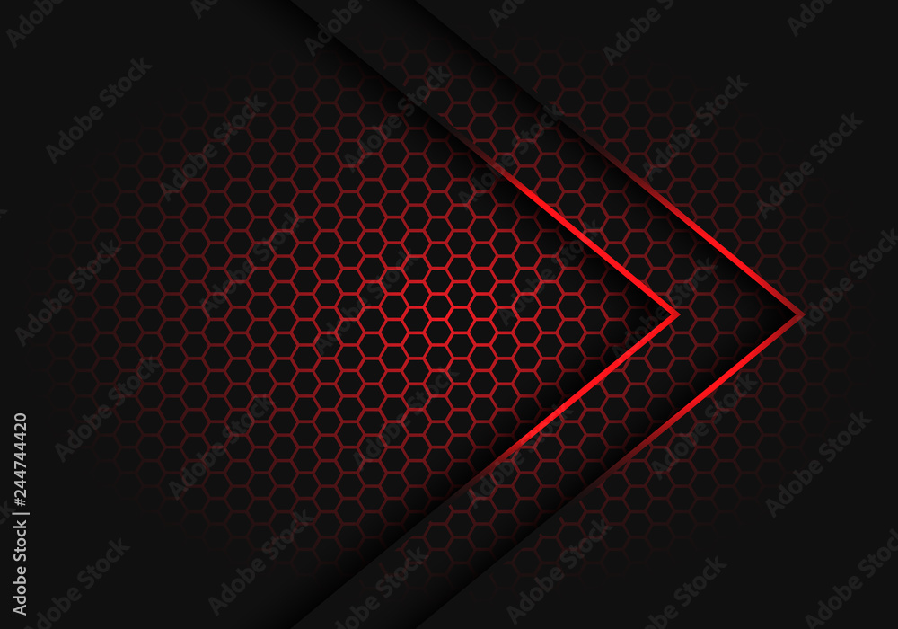 Abstract red arrow light shadow direction on hexagon mesh pattern ...