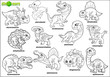 cute cartoon prehistoric dinosaurs, coloring book, set of images