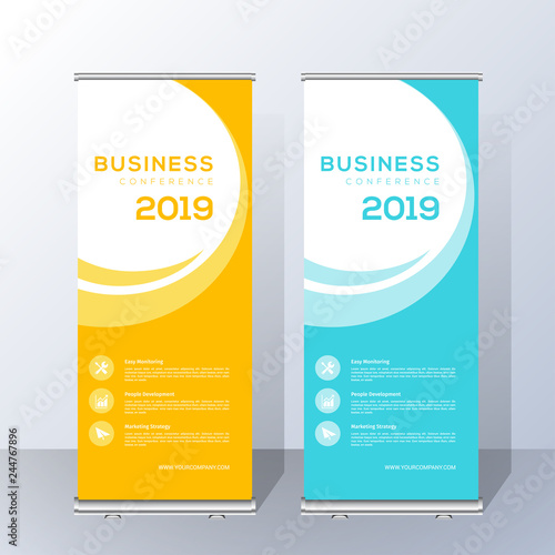 Roll Up Banner Stand Template Design Yellow Banner Creative Blue