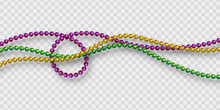 Mardi Gras Beads In Traditional Colors. Decorative Glossy Realistic Elements. Isolated On Transparent Background.Vector Illustration