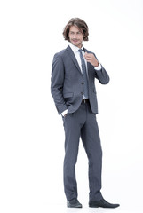 Canvas Print - Full length of a fashion male model over white  background.