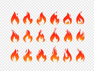 Aufkleber - Burning flames vector set isolated on transparent background