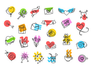 Poster - Set of cute valentines day icons. Vector clipart