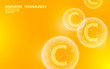 Vitamin C low poly sphere bright orange color. Health supplement skin care anti-aging cosmetics ad complex flu treatment. Medicine science banner template vector illustration
