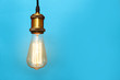 © New Africa - Pendant lamp with light bulb on color background, space for text
