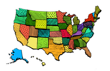 Color Art Map Of United States Of America Funny