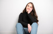 © Louis-Paul Photo - Portrait of a charming brunette little girl sit on white background