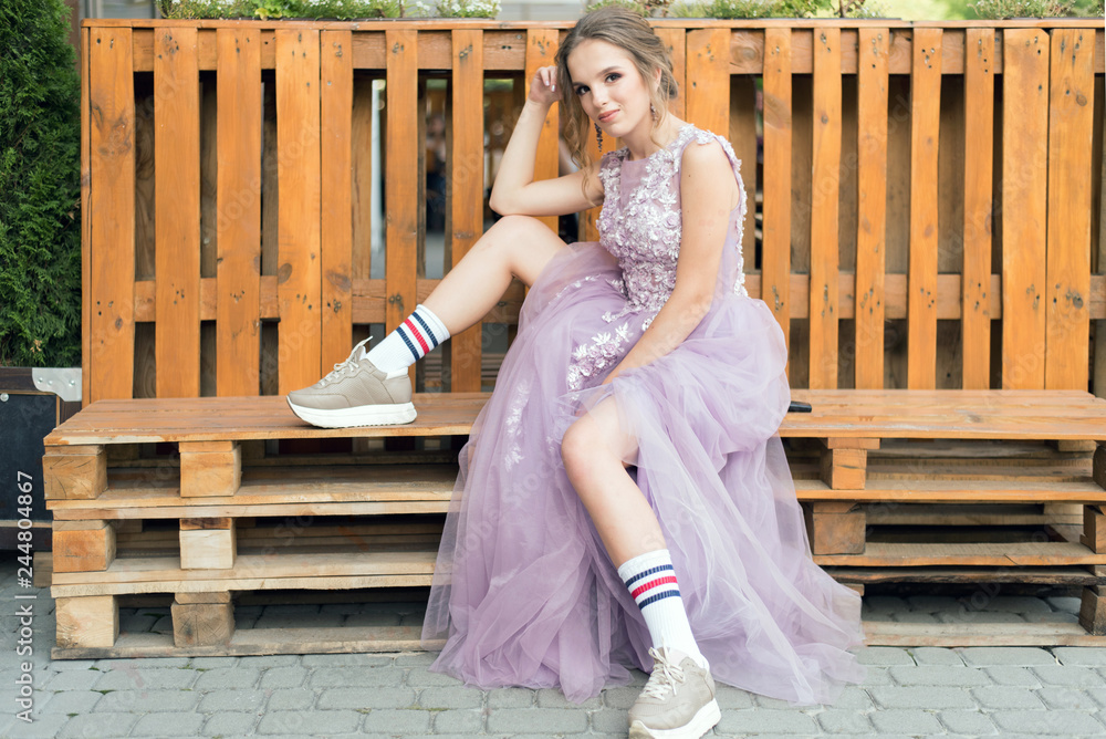 purple sneaker ball dress Girl Evening Gown With Sneakers Sneaker Ball Dress For Women