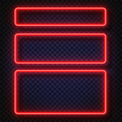 Wall Mural - neon light banners set. vector neon light frame sign. realistic glowing red neon frames isolated on 