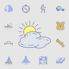 Wall Mural - the sun behind the clouds icon. detailed set of color camping tool icons. premium graphic design. on