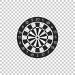 Classic darts board with twenty black and white sectors icon isolated on transparent background. Dart board sign. Dartboard sign. Game concept. Flat design. Vector Illustration