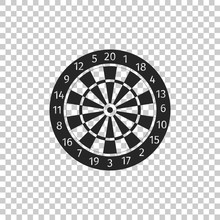 Classic Darts Board With Twenty Black And White Sectors Icon Isolated On Transparent Background. Dart Board Sign. Dartboard Sign. Game Concept. Flat Design. Vector Illustration