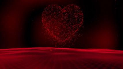 Wall Mural - Artistic big red heart shape motion on black background with wavy field motion.