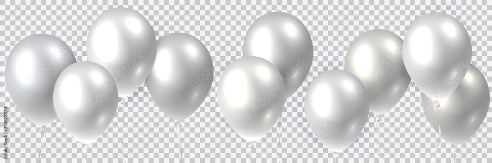 Beautiful colorful realistic seamless vector of silver flying party balloons. - obrazy, fototapety, plakaty 