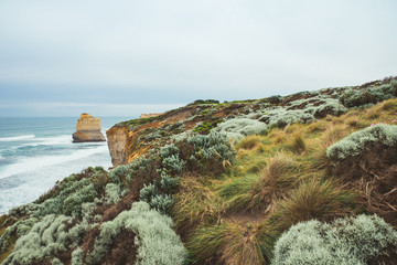 Landscape view of Gibson step and meadow at Port Campbell on the Great Ocean Road, Victoria, Australia.