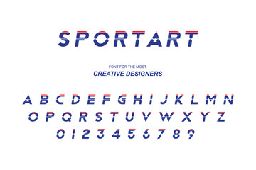 Sport original bold font alphabet letters and numbers for creative design template for logo. Flat illustration EPS10