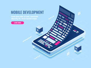 Wall Mural - mobile development concept, message roll, software programming for mobile phone, smartphone applicat