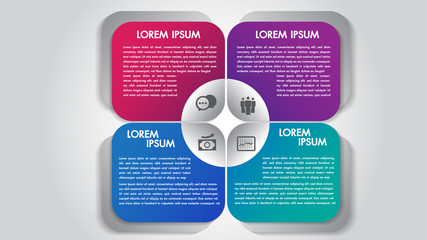 Business infographics 4 steps options design template.Data and information visualization.Dynamic colorful elements stylish geometric.