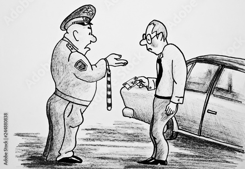 The Policeman Demands Money From The Driver Illustration Of Corruption Pencil Drawing On Paper Buy This Stock Illustration And Explore Similar Illustrations At Adobe Stock Adobe Stock
