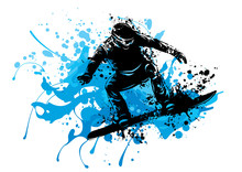 Silhouette Of A Snowboarder Jumping. Vector Illustration