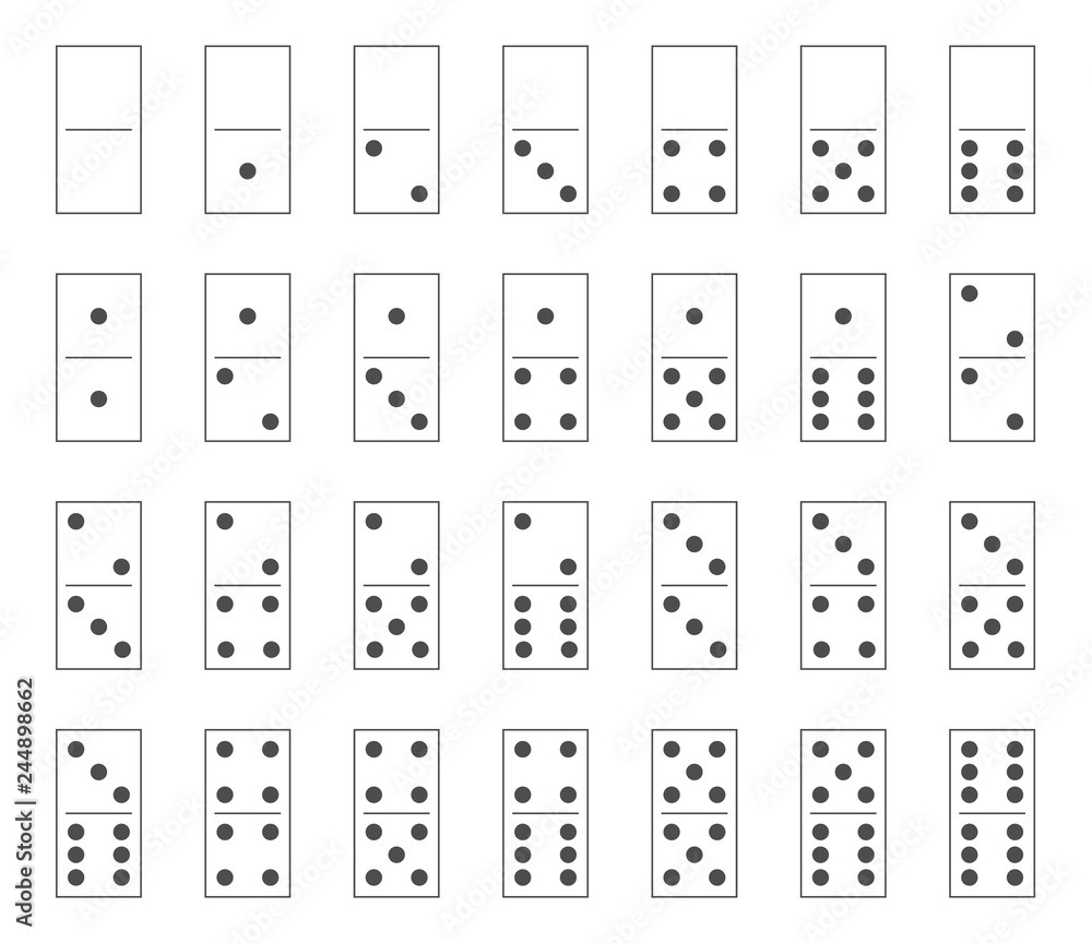 Dominoes tiles set, domino bones full set Stock Vector | Adobe Stock