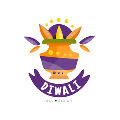 Poster - Diwali logo design, Hindu festival label, poster, invitation, flyer, greeting card template vector Illustration