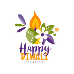 Poster - Happy Diwali colorful logo, Hindu festival label, poster, invitation, flyer, greeting card hand drawn vector Illustration