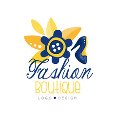 Sticker - Fashion boutique logo design, clothes shop, dress store label vector Illustration