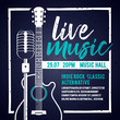 © Black White Mouse - Vector illutration banner with an acoustic guitar and a microphone for concert, live music and party