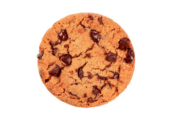 Wall Mural - A photo of a chocolate chip cookie, isolated on a white background with a clipping path, shot from the top