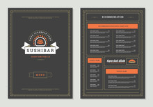 Sushi Restaurant Menu Design And Logo Vector Brochure Template.