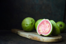 Fresh Ripe Guava On Rustic Background